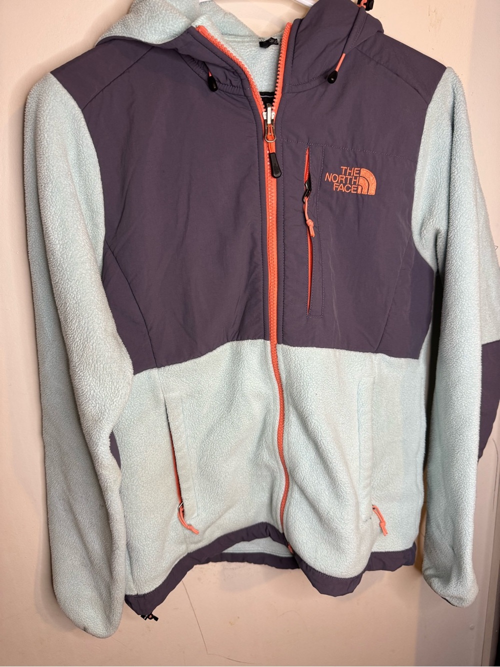 The North Face Two-Tone Light Blue & Purple Hooded Teddy Fleece Jacket
